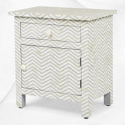 Chevron Bone Inlay Bedside 1 Drawer 1 Door Grey