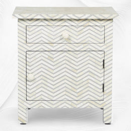 Chevron Bone Inlay Bedside 1 Drawer 1 Door Grey