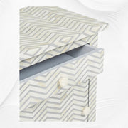 Chevron Bone Inlay Bedside 1 Drawer 1 Door Grey