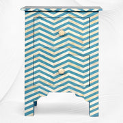 Chevron Bone Inlay Bedside 2 Drawer Aqua
