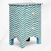 Chevron Bone Inlay Bedside 2 Drawer Aqua