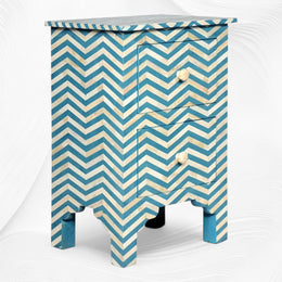 Chevron Bone Inlay Bedside 2 Drawer Aqua
