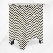 Chevron Bone Inlay Bedside 2 Drawer Black
