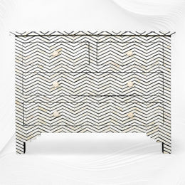 Chevron Bone Inlay Chest of Four Drawers Black