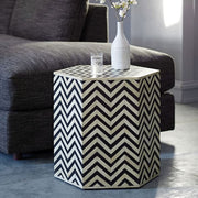 Chevron Bone Inlay Hexagonal Side Table Black - Luxury Handicraft