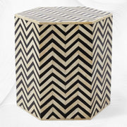 Chevron Bone Inlay Hexagonal Side Table Black - Luxury Handicraft