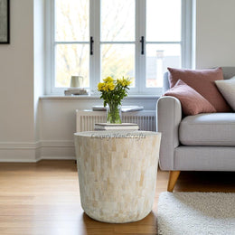 Chiseled Bone Inlay Bucket Side Table