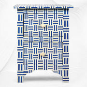 Cross Hatch Bone Inlay Bedside 2 Drawer Dark Blue