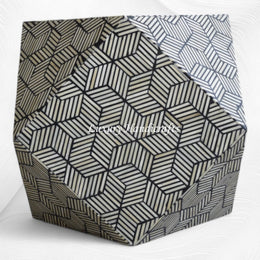 Cube Optical Bone Inlay Octagonal Side Table Black