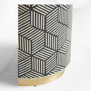 Cube Optical Bone Inlay Round Side Table Black