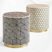 Cube Optical Bone Inlay Round Side Table Black