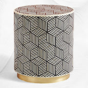 Cube Optical Bone Inlay Round Side Table Black