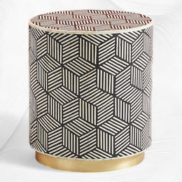 Cube Optical Bone Inlay Round Side Table Black