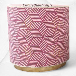 Cube Optical Bone Inlay Round Side Table Wine