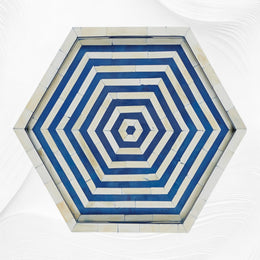 Dark Blue Bone Inlay Tray Hexagon | Blue Bone Inlay Tray