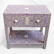 Dark Lavender Bone Inlay 2 Drawer 1 Shelf Bedside
