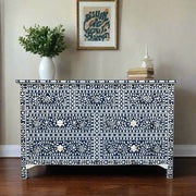 Dark Blue Mother of Pearl Inlay Chest Of 7 Drawers 1