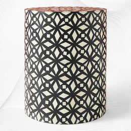 Diamond Bone Inlay Round End Table Black