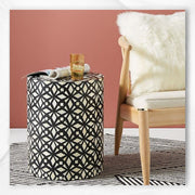 Diamond Bone Inlay Round End Table Black