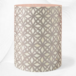 Diamond Bone Inlay Round End Table Mud Grey