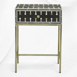 Dot Bone Inlay Nightstand 1 Drawer Black