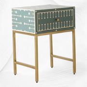 Dot Bone Inlay Nightstand 1 Drawer Dark Green | Luxury Bedside Tables