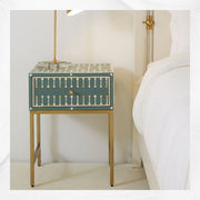 Dot Bone Inlay Nightstand 1 Drawer Dark Green | Luxury Bedside Tables