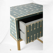 Dot Bone Inlay Nightstand 1 Drawer Dark Green | Luxury Bedside Tables