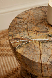 Drum Marble Side Table Brown Rainforest
