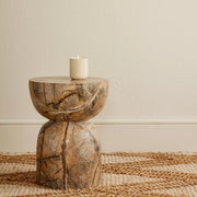 Drum Marble Side Table Brown Rainforest
