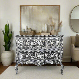 Estelle Mother of Pearl Inlay Curved Dresser Black