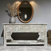 Brielle Reclaimed Wooden Console White Distress Finish