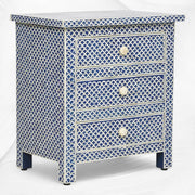 Fishscale Bone Inlay 3 Drawer Bedside Blue