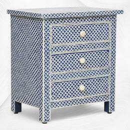Fishscale Bone Inlay 3 Drawer Bedside Blue