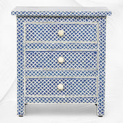 Fishscale Bone Inlay 3 Drawer Bedside Blue