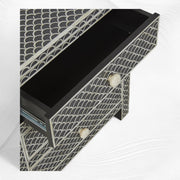 Bone Inlay Fishscale 3 Drawer Bedside Black
