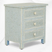 Fishscale Bone Inlay 3 Drawer Bedside Mint Green