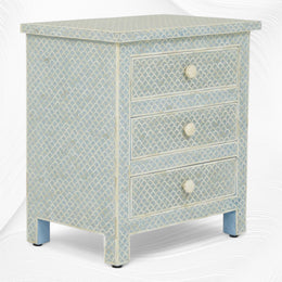 Fishscale Bone Inlay 3 Drawer Bedside Mint Green