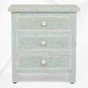 Fishscale Bone Inlay 3 Drawer Bedside Mint Green