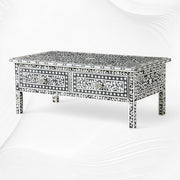 Floral Bone Inlay 2 Drawer Coffee Table Black | Coffee Table With Inlay