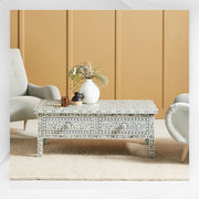 Floral Bone Inlay 2 Drawer Coffee Table Grey | Coffee Table With Inlay