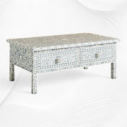 Floral Bone Inlay 2 Drawer Coffee Table Grey | Coffee Table With Inlay