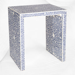 Floral Bone Inlay Accent Table Blue