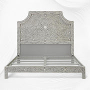 Floral Bone Inlay Bed Grey