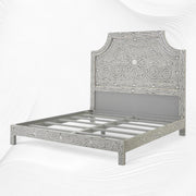 Floral Bone Inlay Bed Grey
