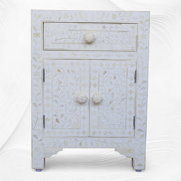 Floral Bone Inlay Bedside White