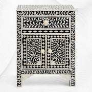 Floral Bone Inlay Bedside Black