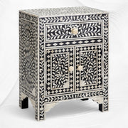 Floral Bone Inlay Bedside Black
