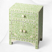 Floral Bone Inlay Bedside Green | Green Bedside Table