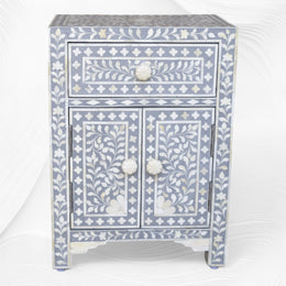 Floral Bone Inlay Bedside Grey